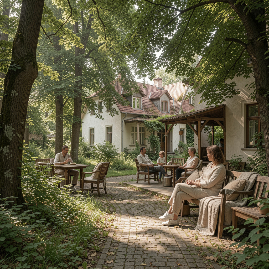 Aleea umbroasă a unui parc vechi, lumină filtrată printre frunze